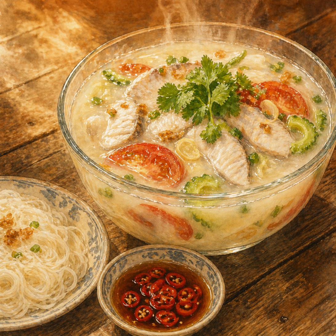 Critical moment: the milky-white broth strained, ready, the colour and translucence of skim milk.